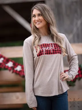 Grateful Plaid Patch on Heathered Beige Longsleeve Tee