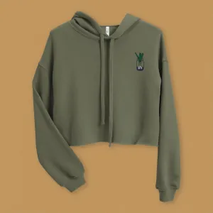 Green Onion Embroidered Crop Hoodie