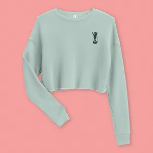 Green Onion Embroidered Crop Sweatshirt