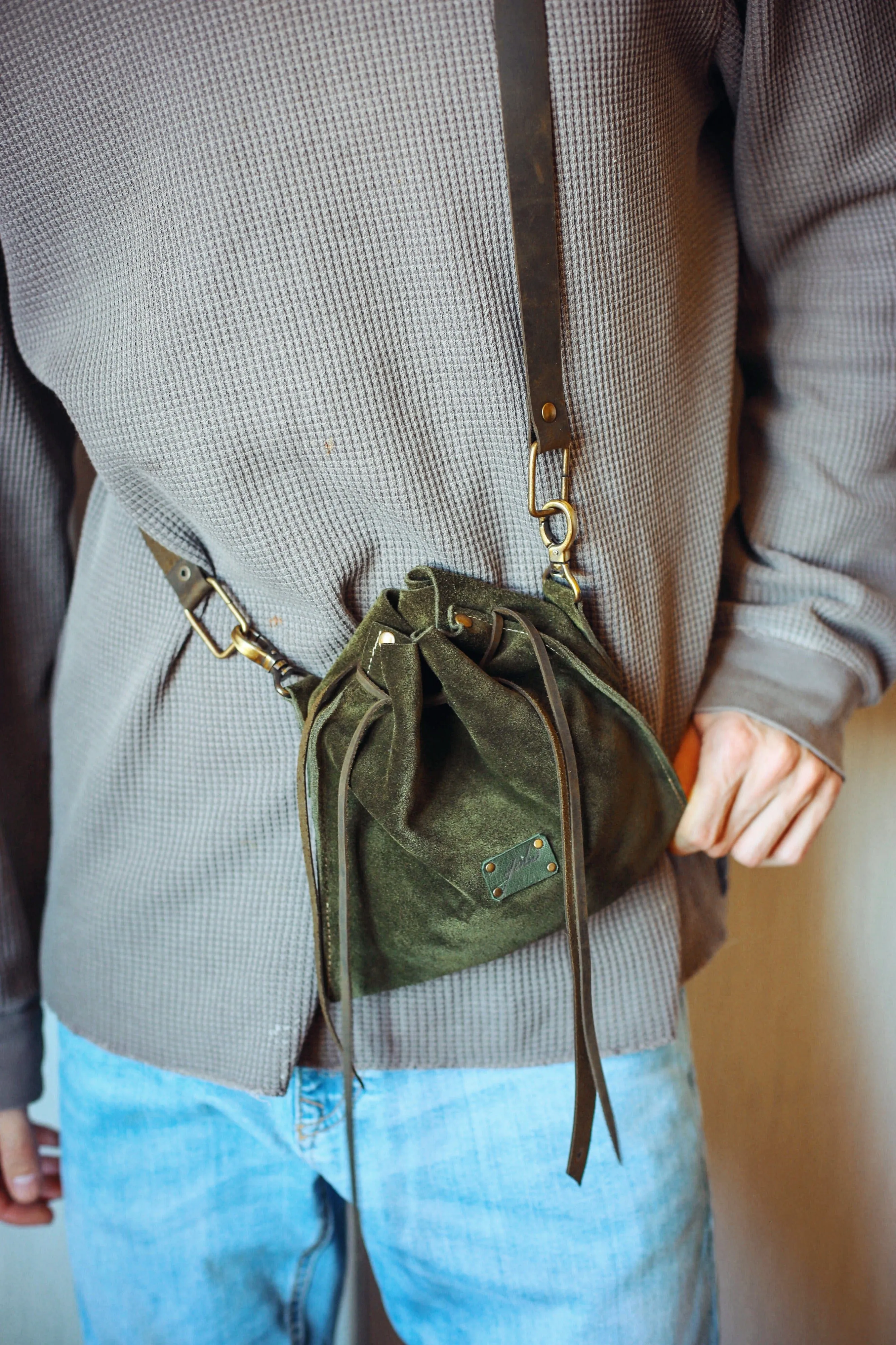 Green Suede Cross Body Bag