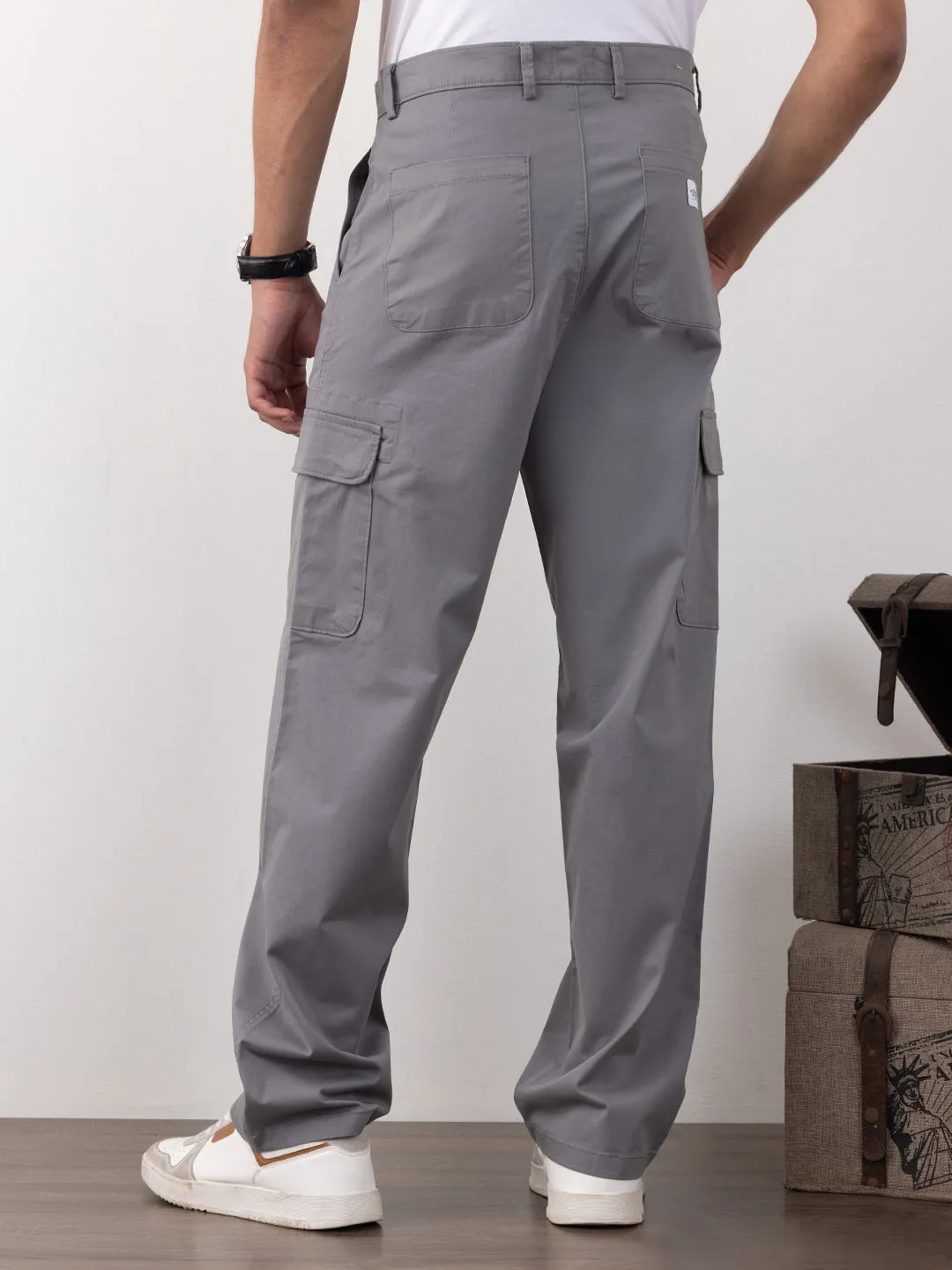 Grey Plain Wide Pants