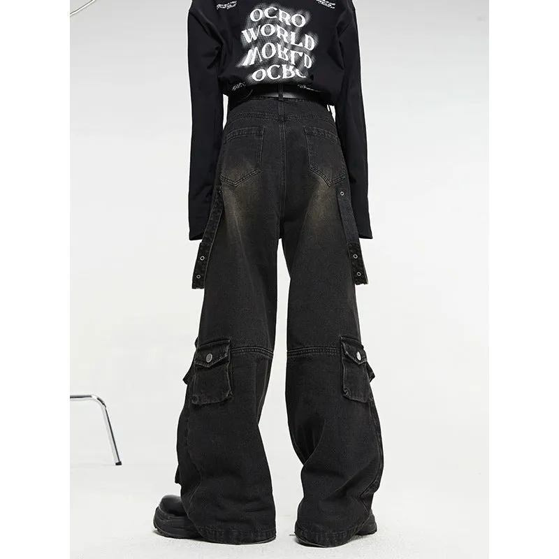 Halloy™ Multi Pocket Wide Leg Cargo Jeans