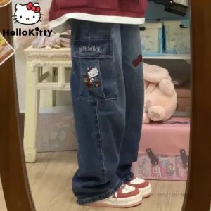 Hello Kitty Baggy Denim Jeans Womens/Wide Leg Pants Straight Jeans