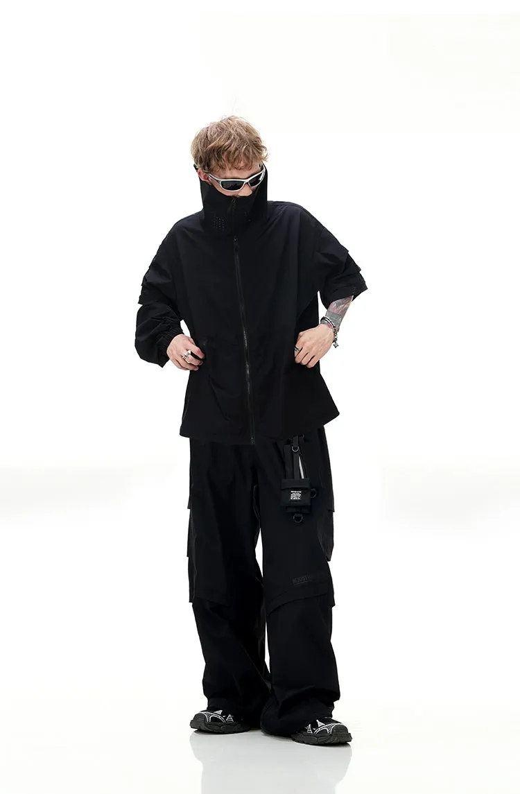 High-neck Detachable Sleeve Sporty Jacket & Wide Leg Sporty Cargo Pants Setup WN9716