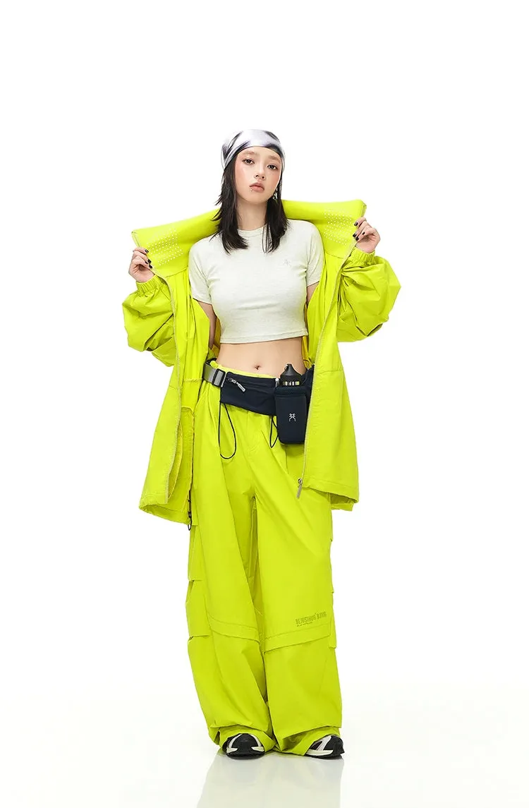 High-neck Detachable Sleeve Sporty Jacket & Wide Leg Sporty Cargo Pants Setup WN9716