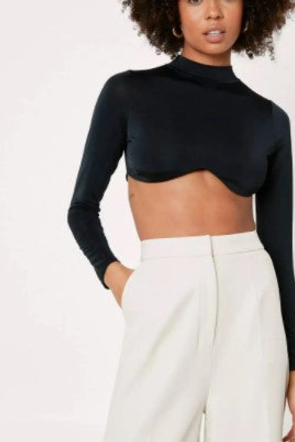 High Neck Under Cup Line Detail Crop Top