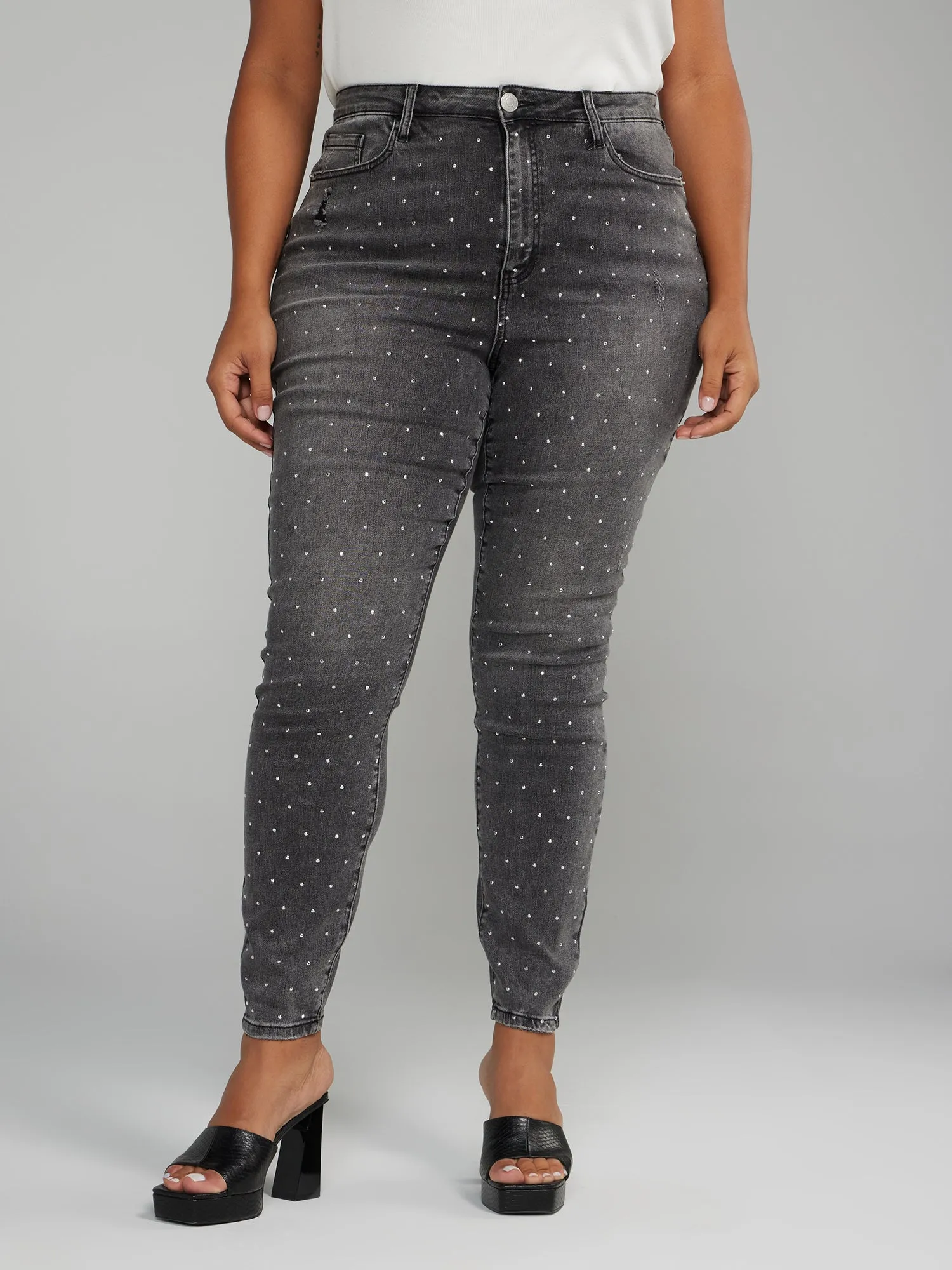 High Rise Studded Skinny Jeans