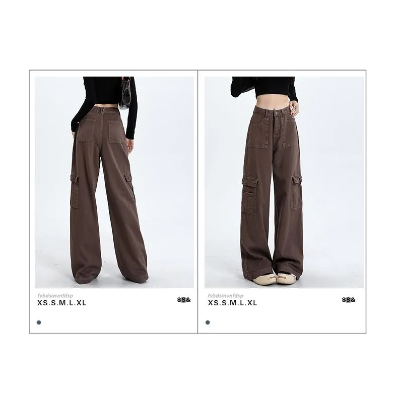 High-Waisted Slimming Draping Loose Fit Straight Leg Cargo Pants