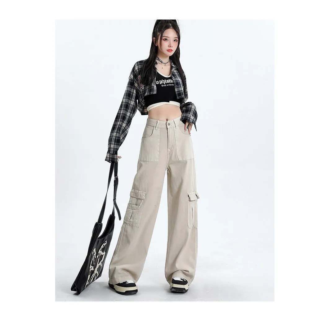 High-Waisted Slimming Draping Loose Fit Straight Leg Cargo Pants