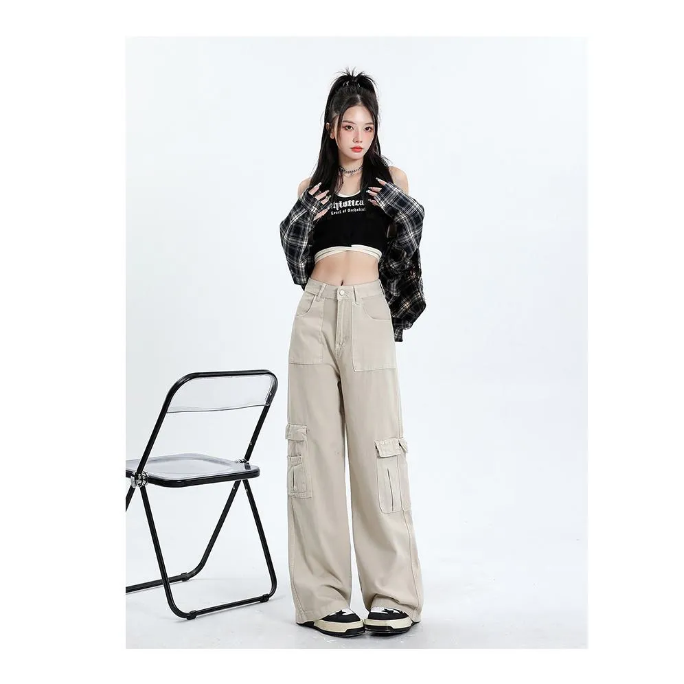 High-Waisted Slimming Draping Loose Fit Straight Leg Cargo Pants