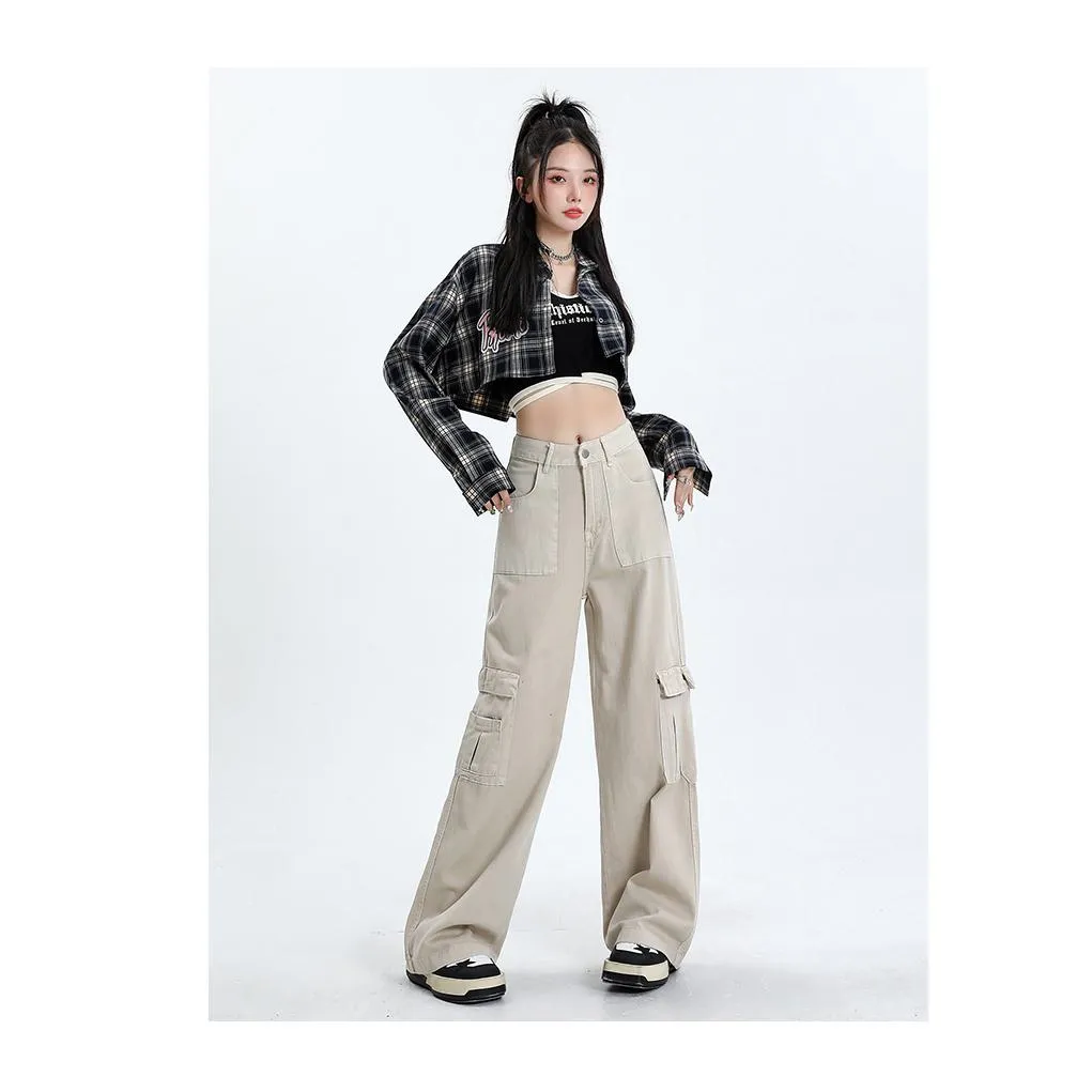 High-Waisted Slimming Draping Loose Fit Straight Leg Cargo Pants