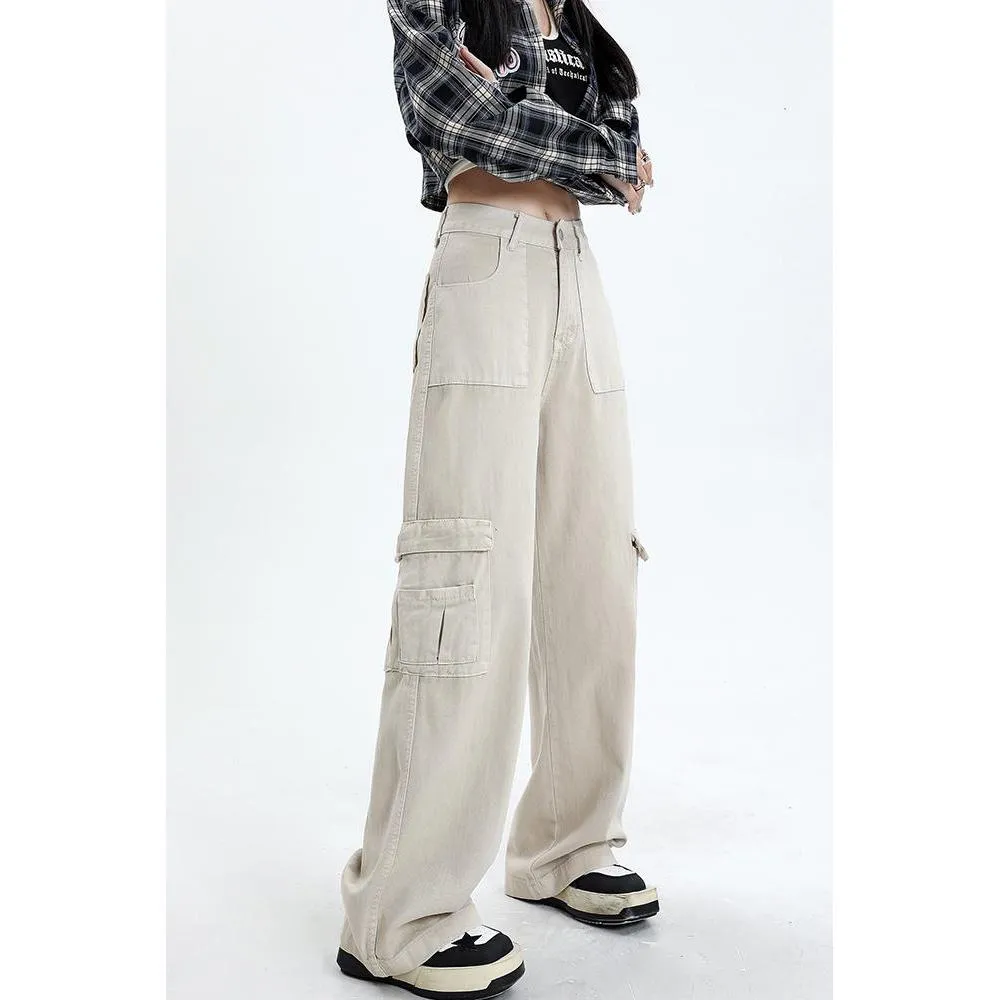 High-Waisted Slimming Draping Loose Fit Straight Leg Cargo Pants