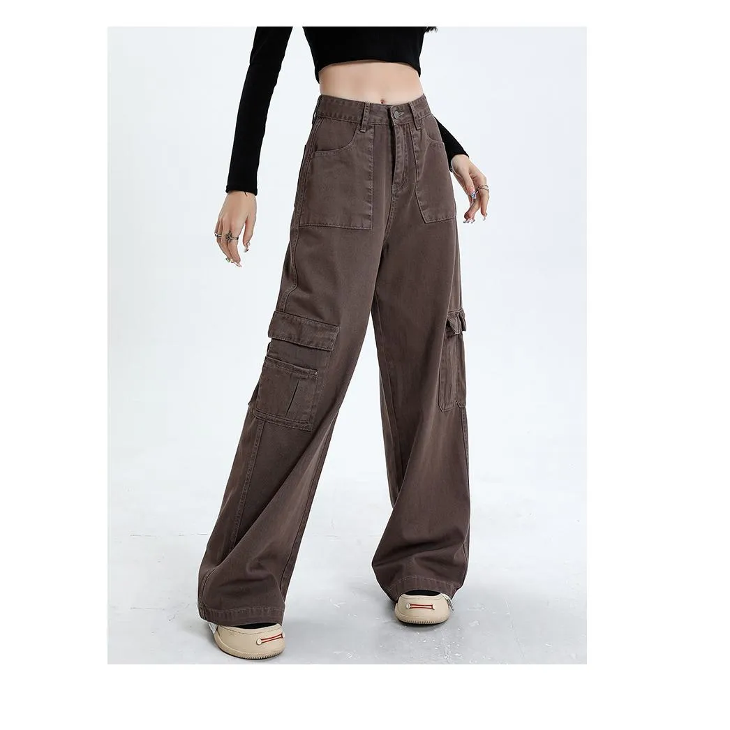 High-Waisted Slimming Draping Loose Fit Straight Leg Cargo Pants