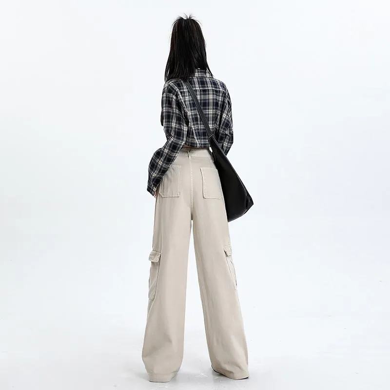 High-Waisted Slimming Draping Loose Fit Straight Leg Cargo Pants