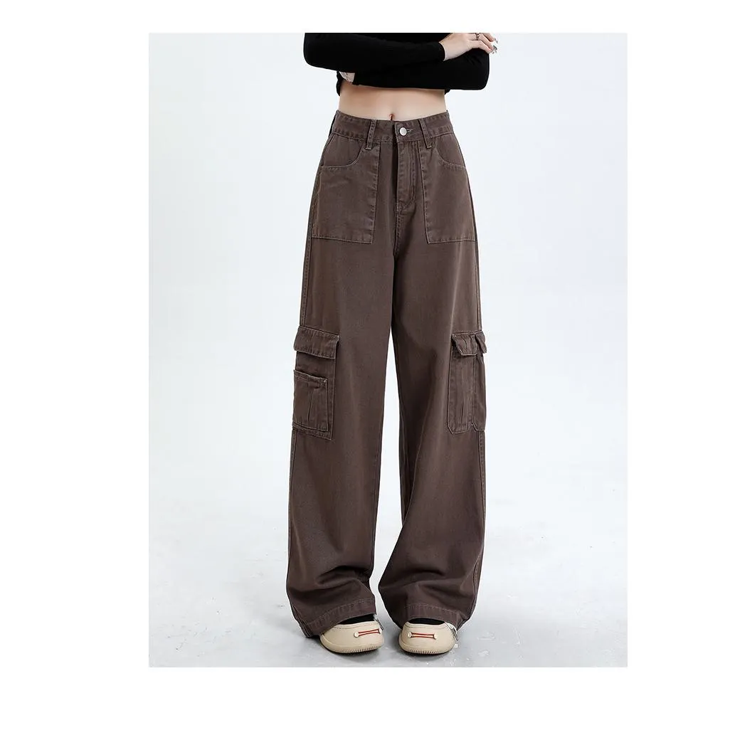 High-Waisted Slimming Draping Loose Fit Straight Leg Cargo Pants