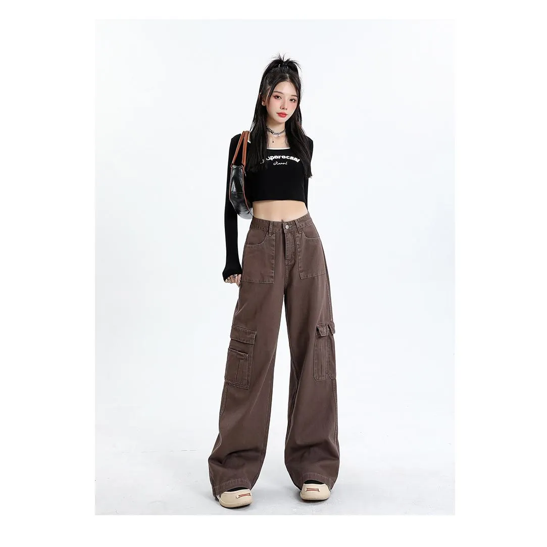 High-Waisted Slimming Draping Loose Fit Straight Leg Cargo Pants