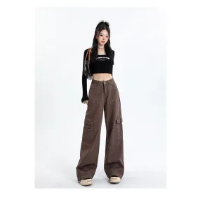 High-Waisted Slimming Draping Loose Fit Straight Leg Cargo Pants