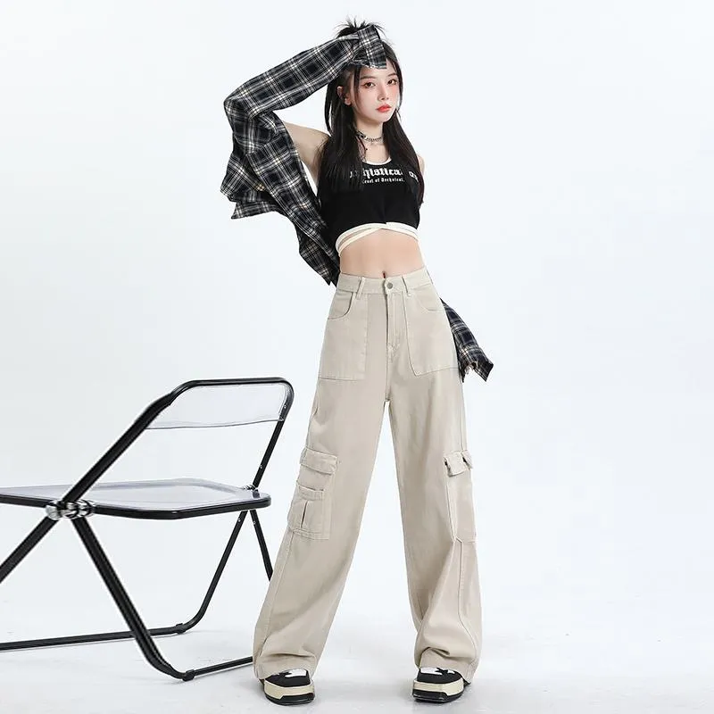 High-Waisted Slimming Draping Loose Fit Straight Leg Cargo Pants