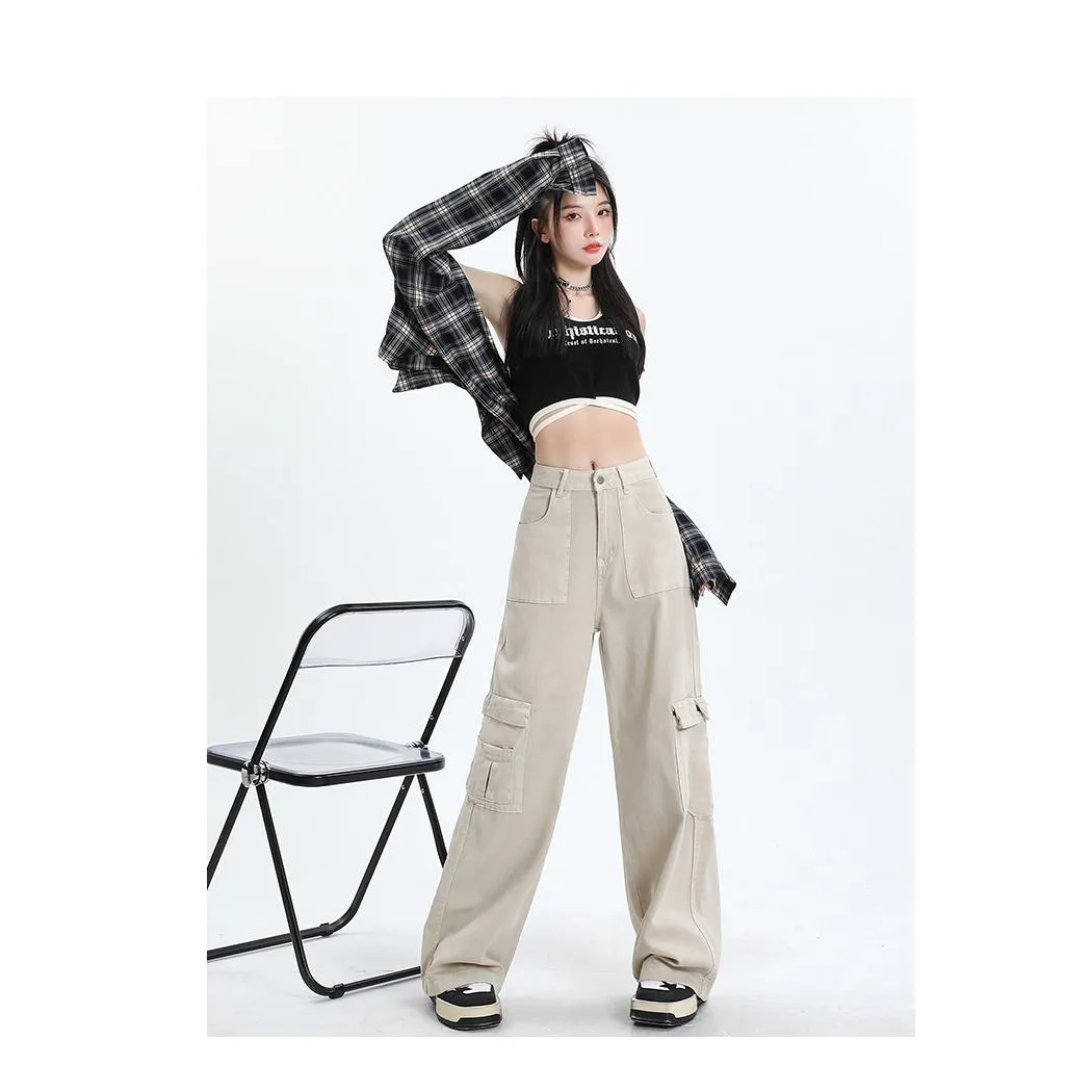 High-Waisted Slimming Draping Loose Fit Straight Leg Cargo Pants