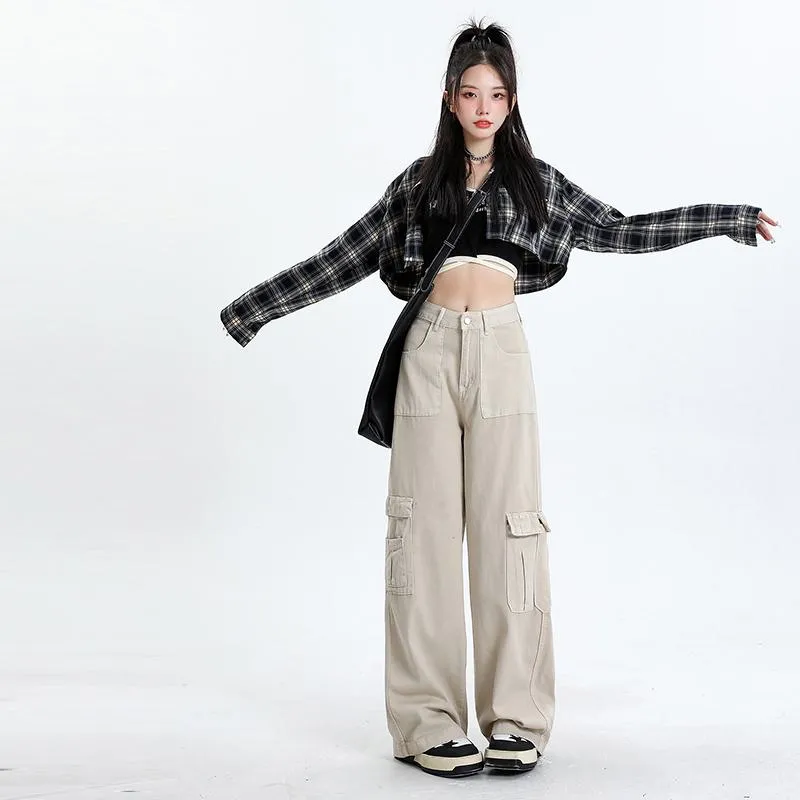 High-Waisted Slimming Draping Loose Fit Straight Leg Cargo Pants