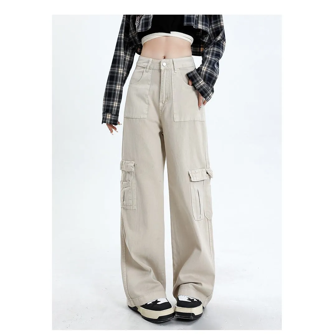 High-Waisted Slimming Draping Loose Fit Straight Leg Cargo Pants