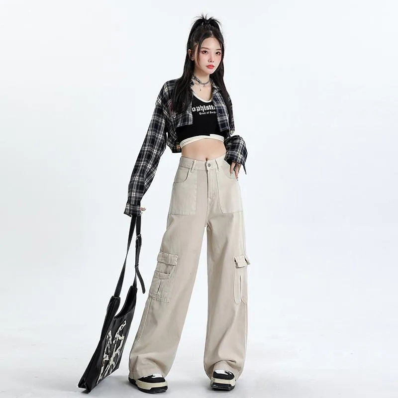 High-Waisted Slimming Draping Loose Fit Straight Leg Cargo Pants