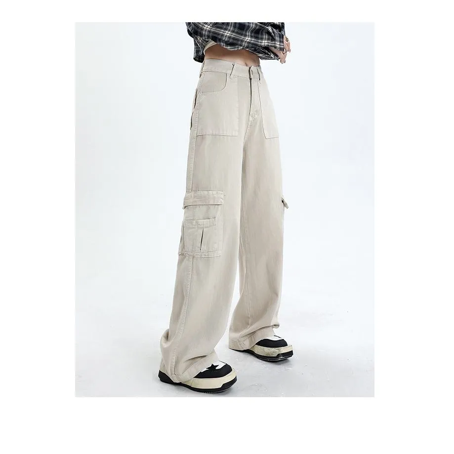 High-Waisted Slimming Draping Loose Fit Straight Leg Cargo Pants