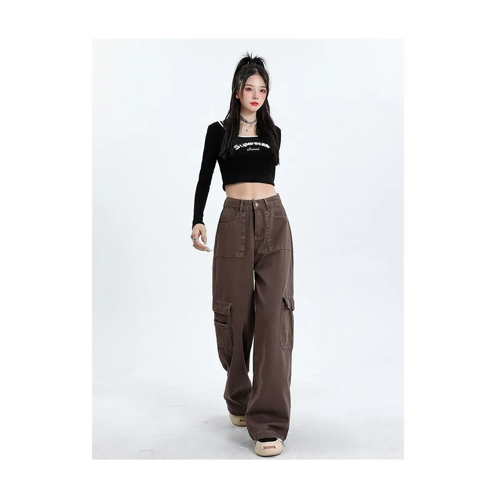 High-Waisted Slimming Draping Loose Fit Straight Leg Cargo Pants