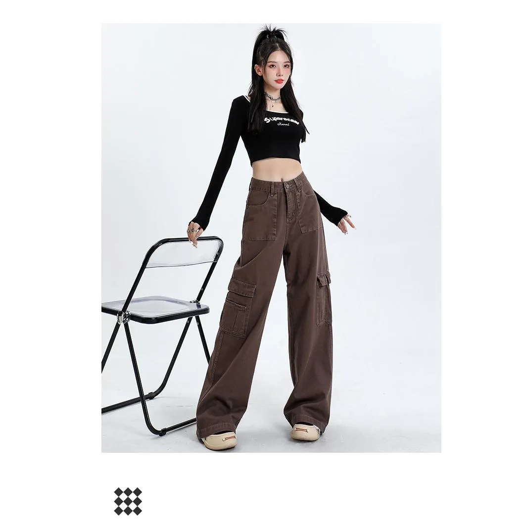 High-Waisted Slimming Draping Loose Fit Straight Leg Cargo Pants