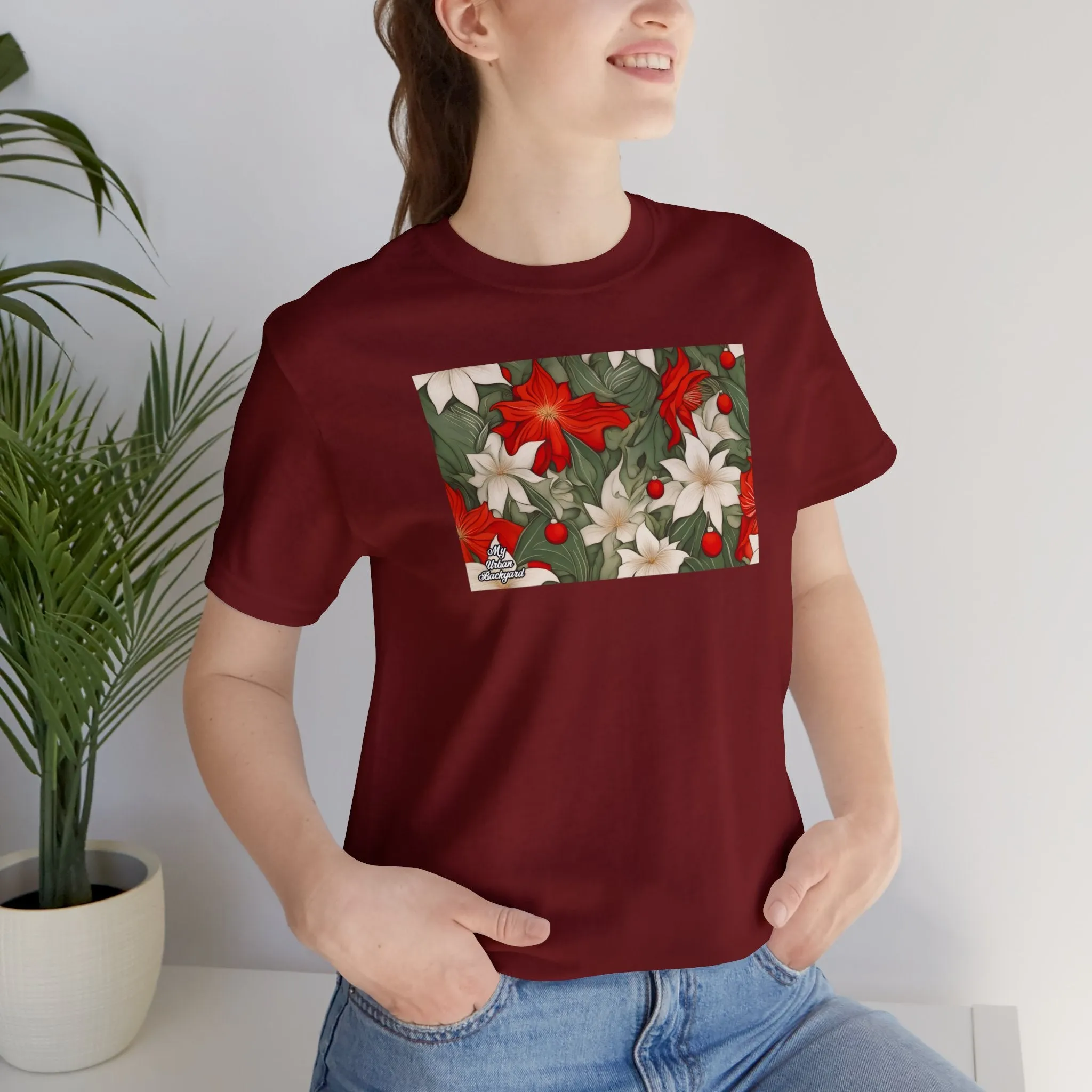 Holiday Flowers, Soft 100% Jersey Cotton T-Shirt, Unisex, Short Sleeve, Retail Fit