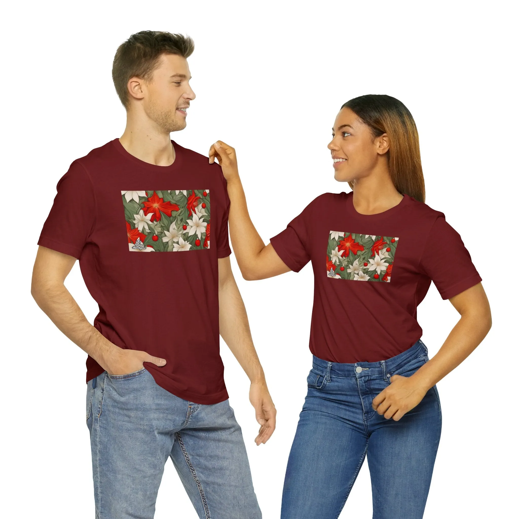 Holiday Flowers, Soft 100% Jersey Cotton T-Shirt, Unisex, Short Sleeve, Retail Fit