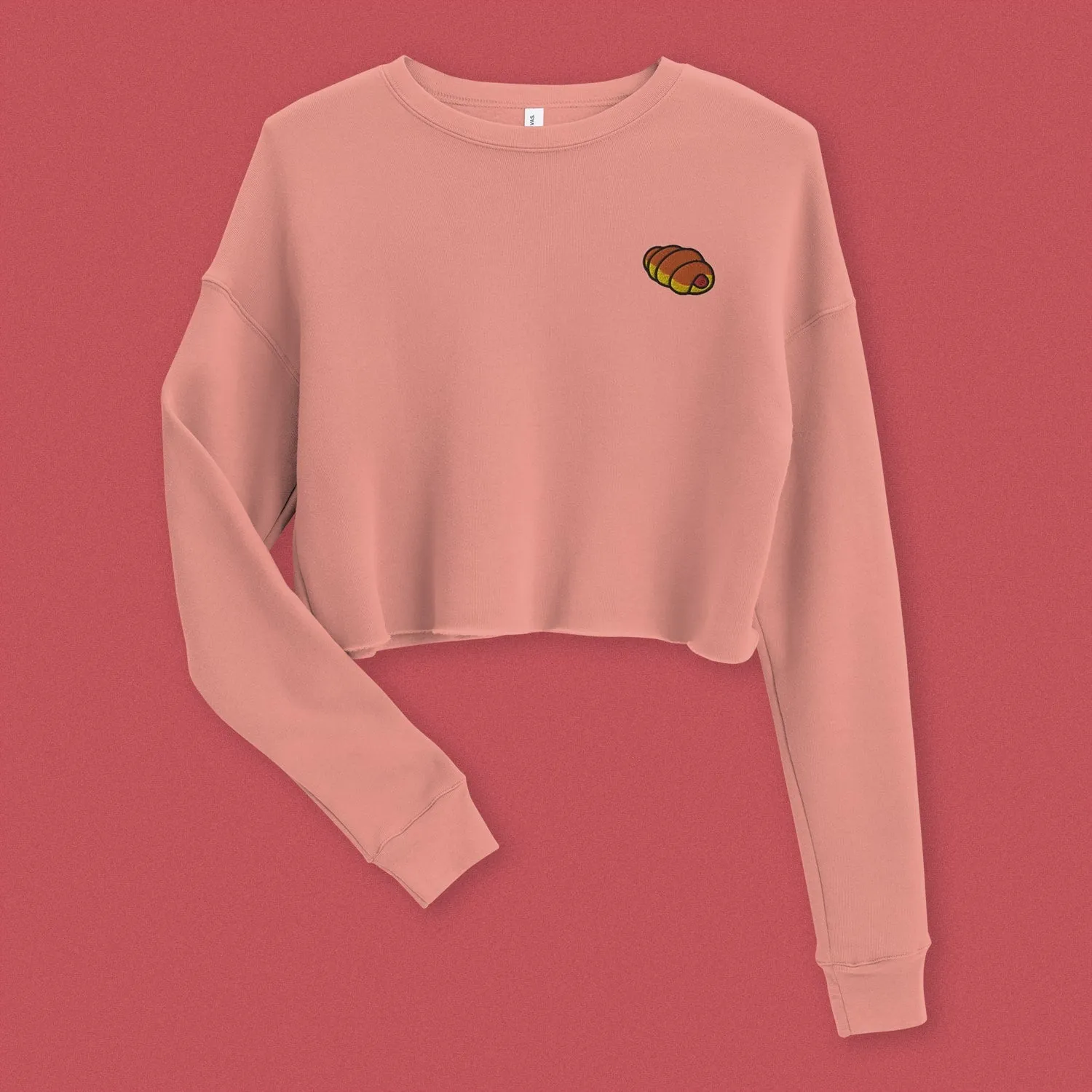 Hot Dog Bun Embroidered Crop Sweatshirt