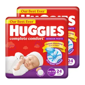 Huggies Complete Comfort Wonder Pants Newborn / Extra Small(Nb/Xs)Size(Up To 5 Kg)Baby Diaper Pants,48 Count,India'S Fastest Absorbing Diaper With Upto 4X Faster Absorption,Unique Dry Xpert Channel