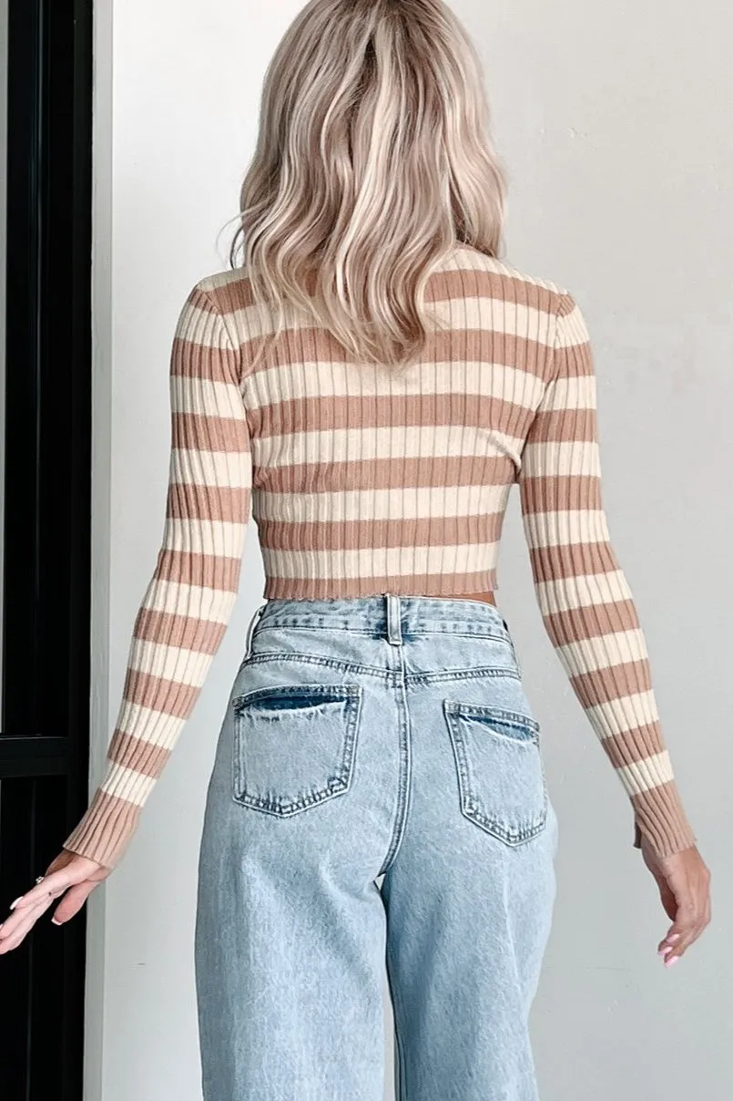 I'm In Your Head Striped Turtleneck Top (Taupe)