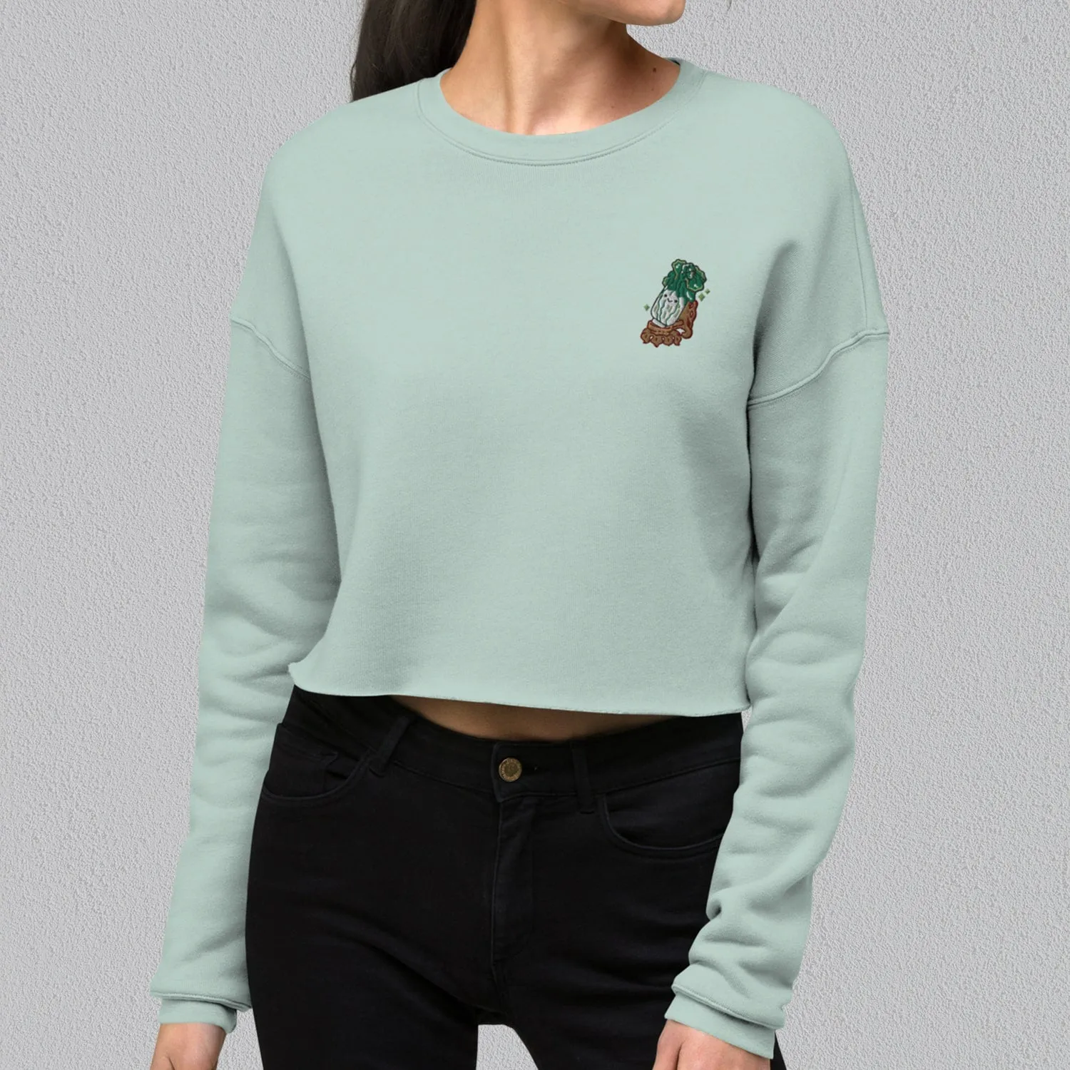 Jadeite Cabbage (Bok Choy) Embroidered Crop Sweatshirt