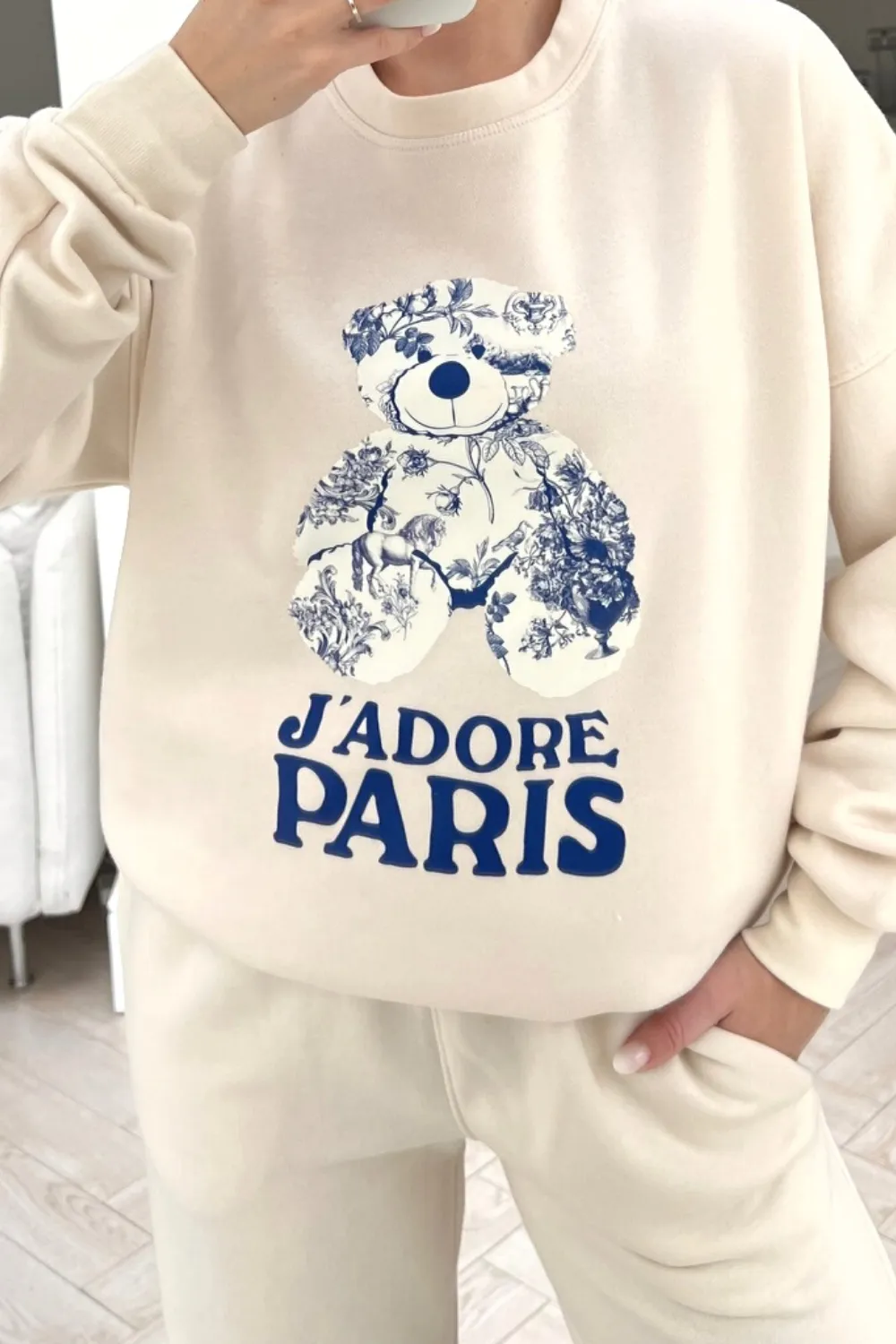 Jadore Paris blue floral teddy printed sweater loungewear set