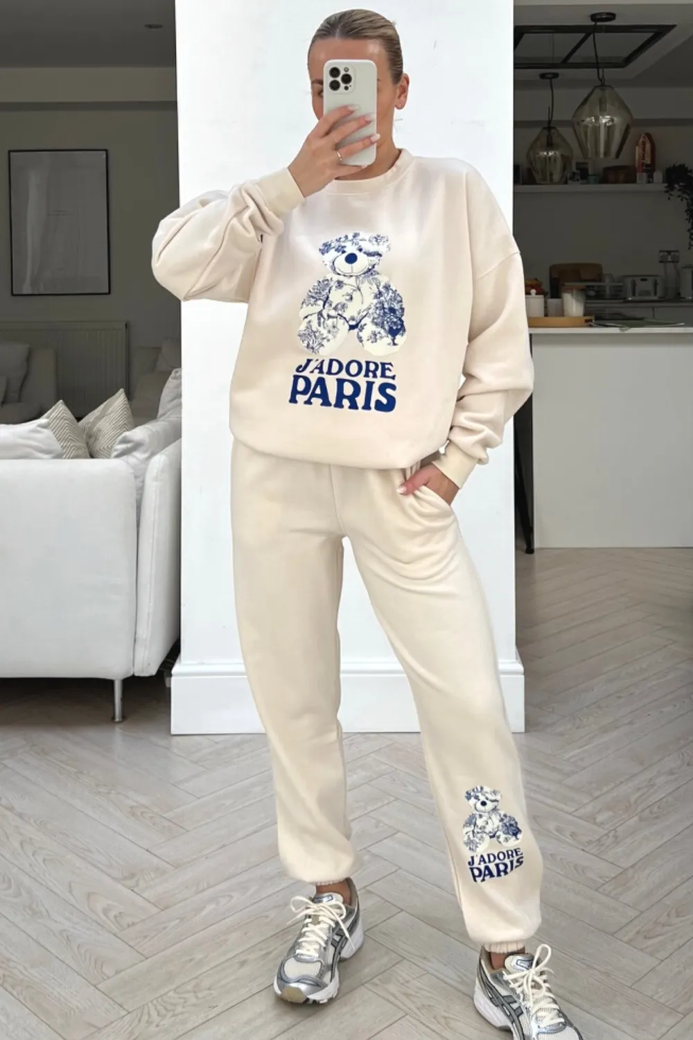 Jadore Paris blue floral teddy printed sweater loungewear set