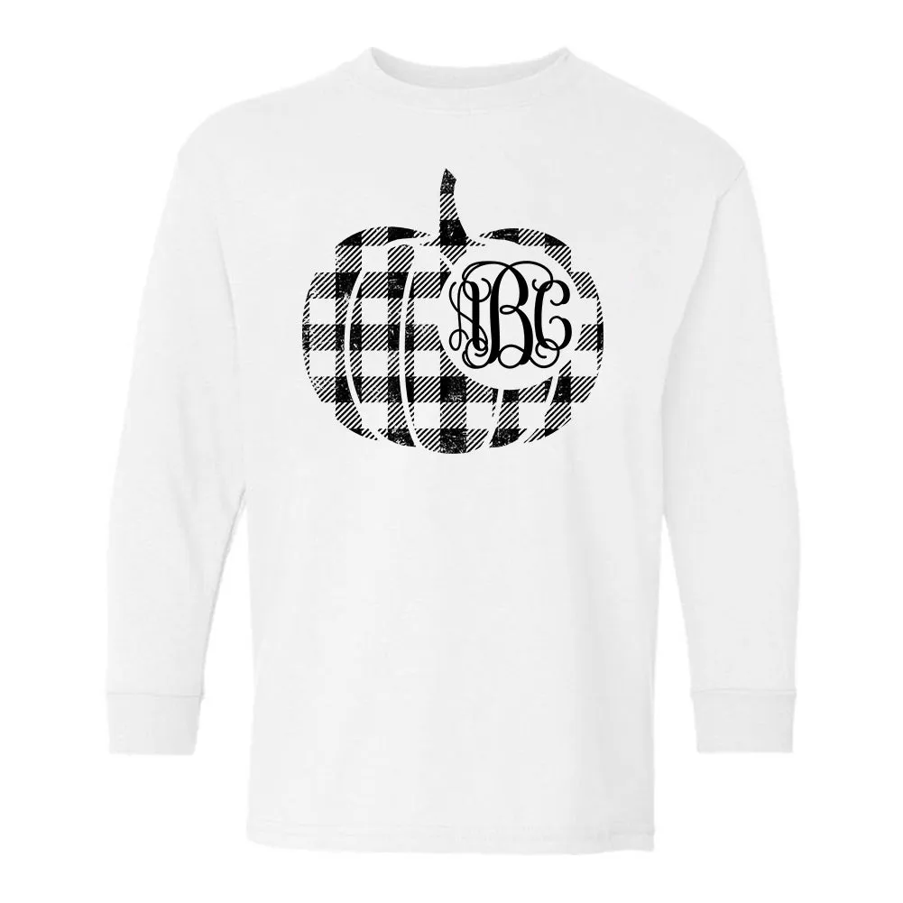 Kids Monogrammed 'Plaid Pumpkin' Long Sleeve T-Shirt