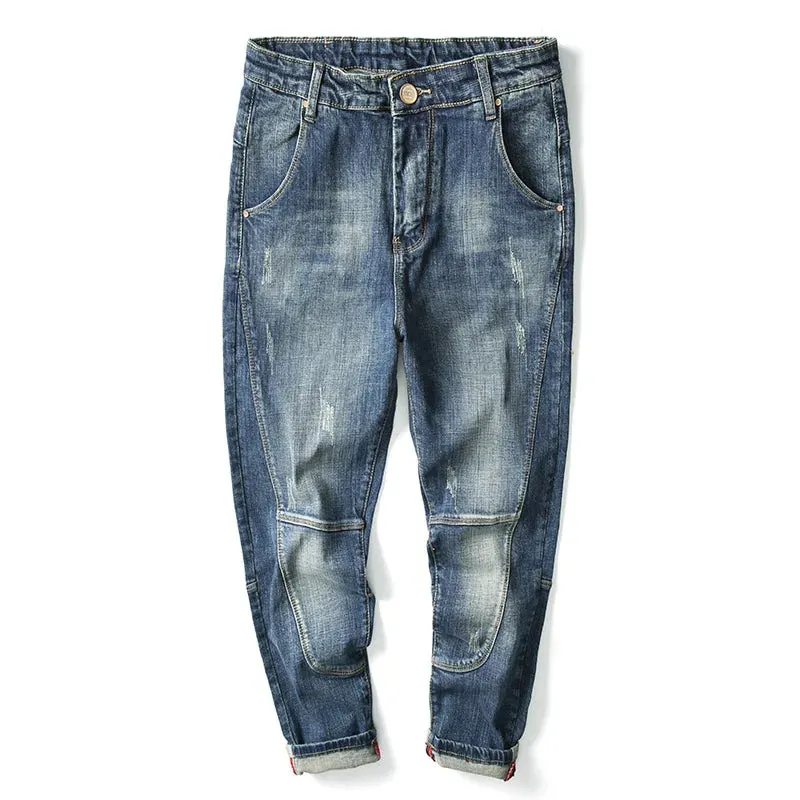 KSTUN Jeans Men Harem Pants Stretch Retro Blue Loose Fit Patchwork Streetwear Men's Trousers Casual Denim Pants Hip Hop Vintage