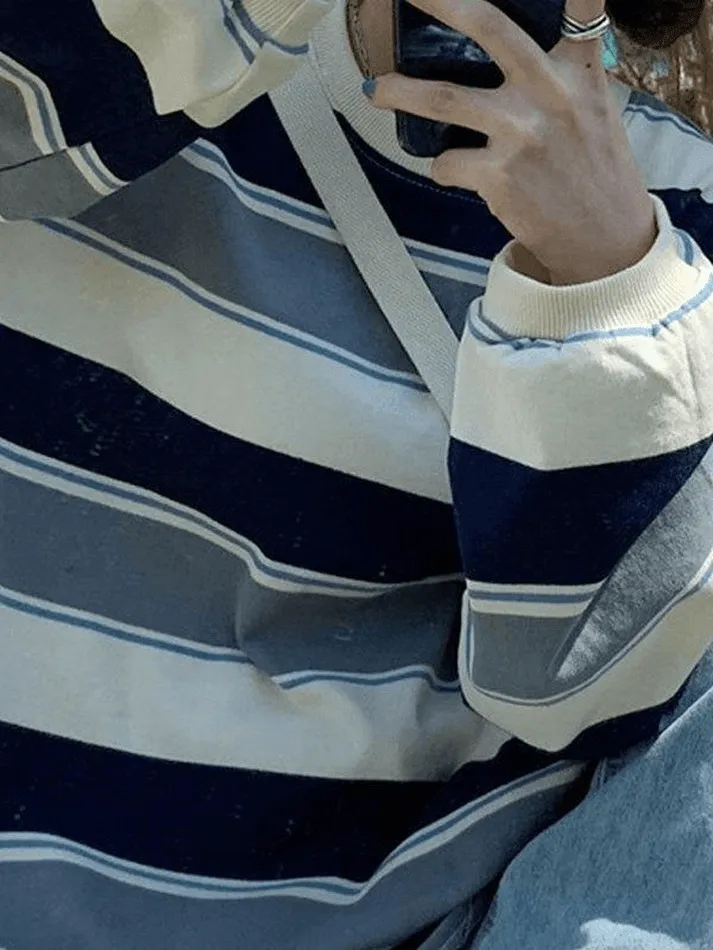 LANFUBEISI - Vintage Striped Pullover Sweatshirt