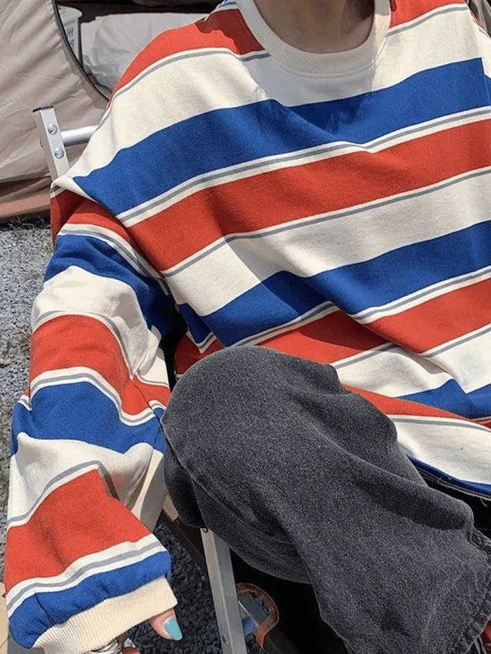 LANFUBEISI - Vintage Striped Pullover Sweatshirt