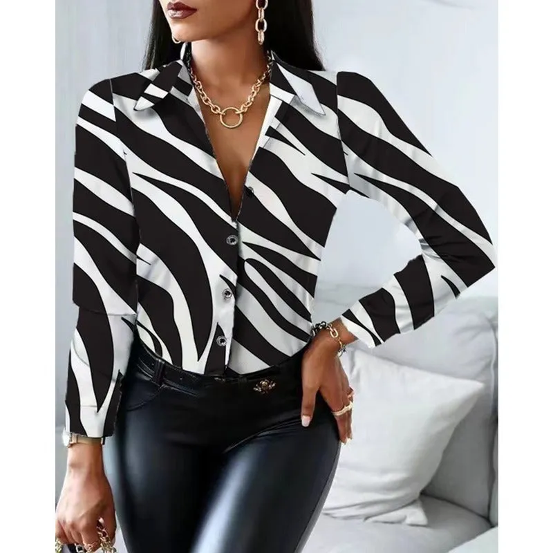 Lapel Long Sleeve Buttons Casual Tops