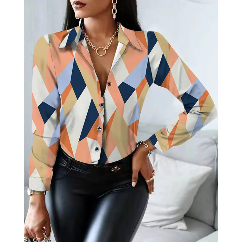 Lapel Long Sleeve Buttons Casual Tops