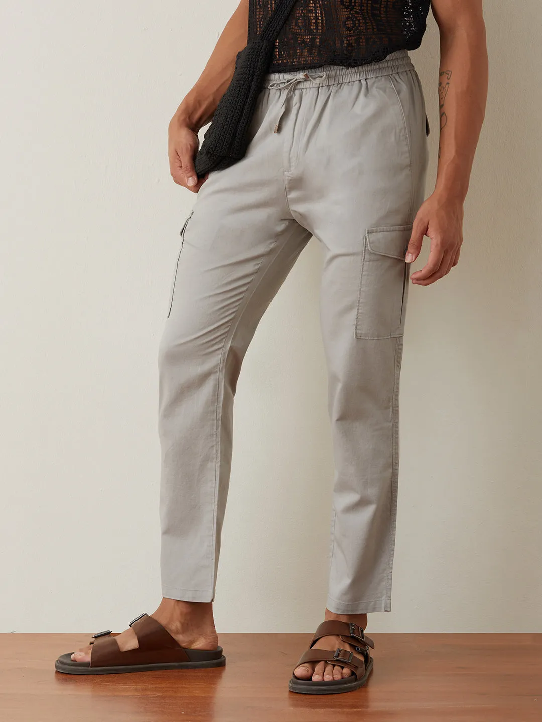 Light Grey Plain Cargo Pants