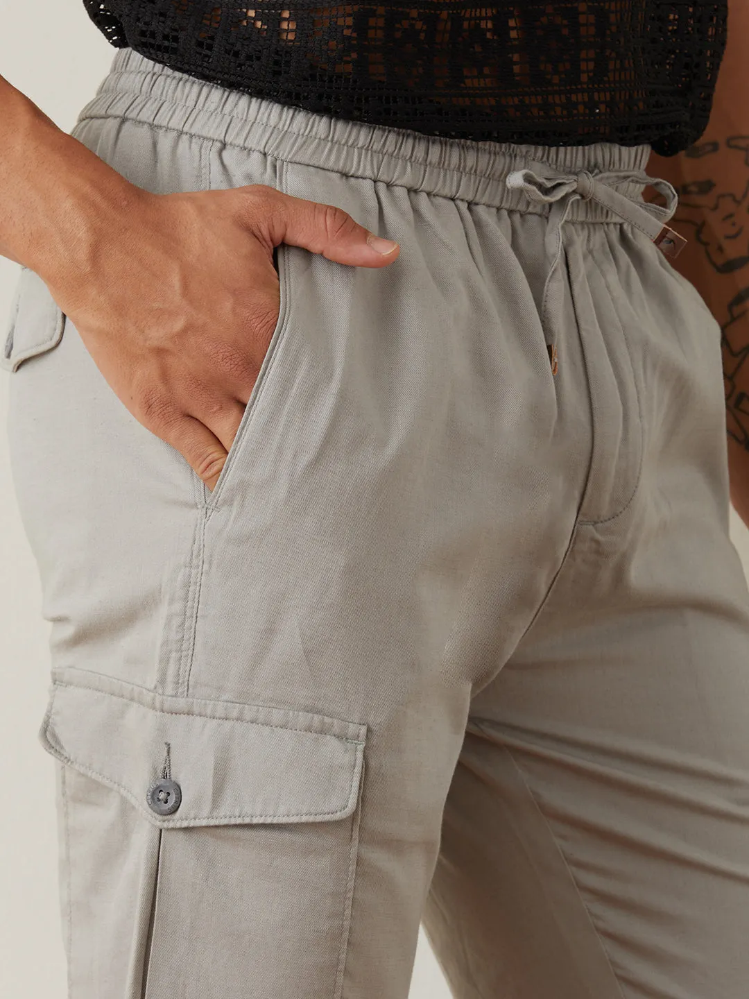 Light Grey Plain Cargo Pants