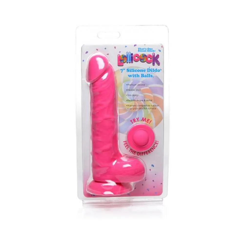 Lollicock Silicone Dildo With Balls 7 In. Cherry