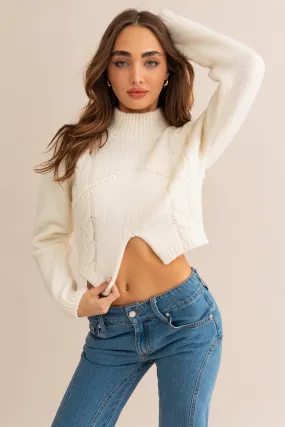 Long Sleeve Mock Neck Cut Out Crop Sweater