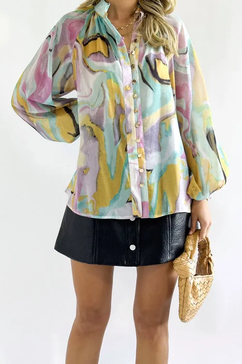 Make Yourself Happy Print Button Down Long Sleeve Top - 4 Colors