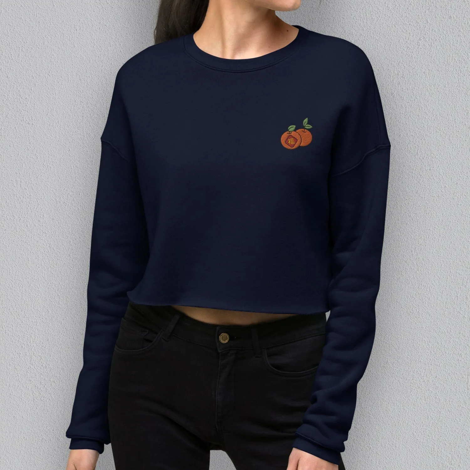 Mandarin Orange Embroidered Crop Sweatshirt