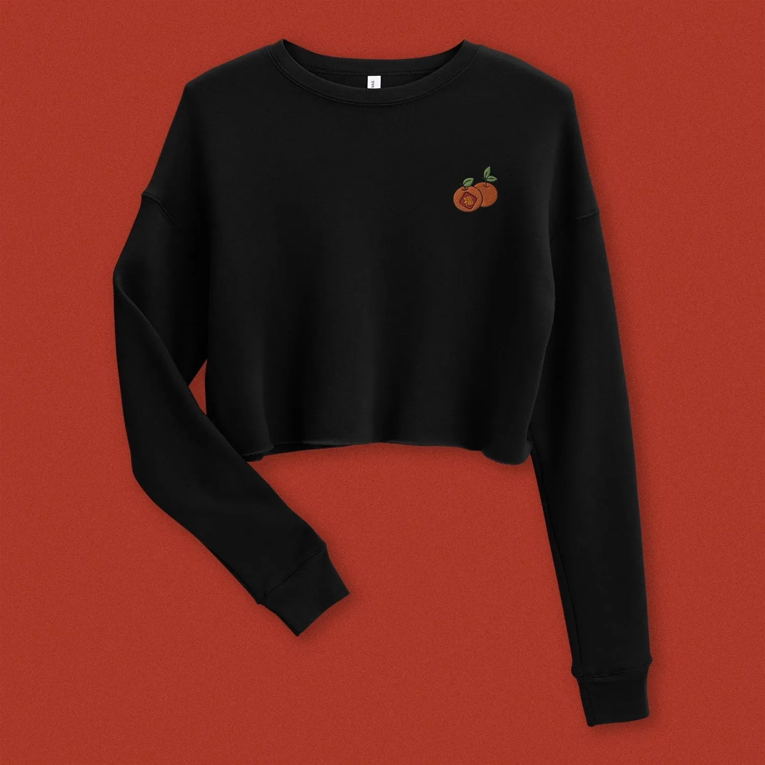 Mandarin Orange Embroidered Crop Sweatshirt